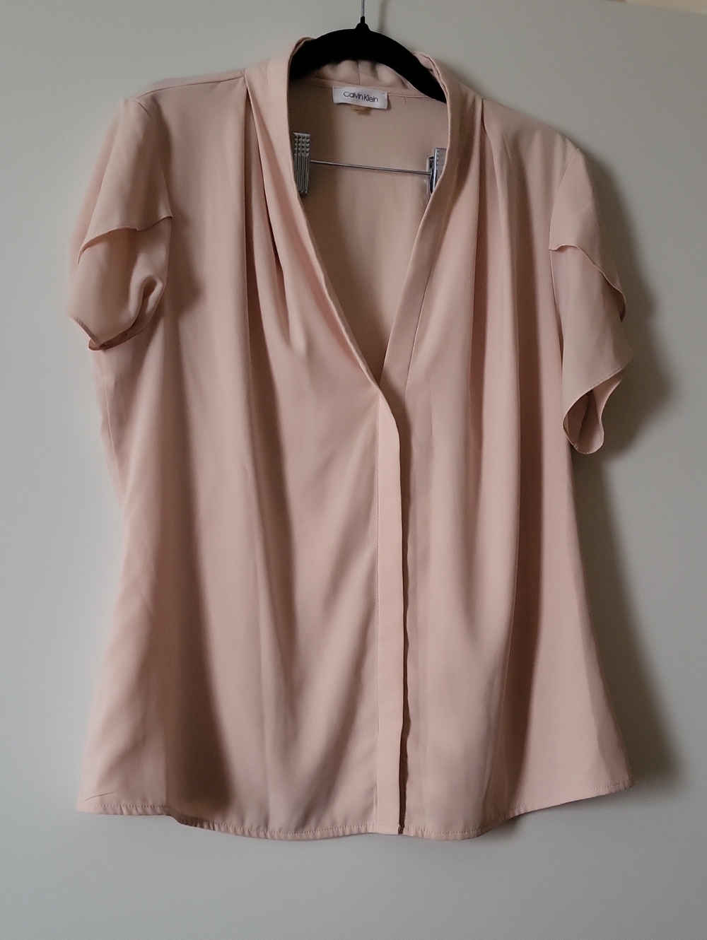 Calvin Klein Light Blush Pink Short Sleeve V-Neck Blouse